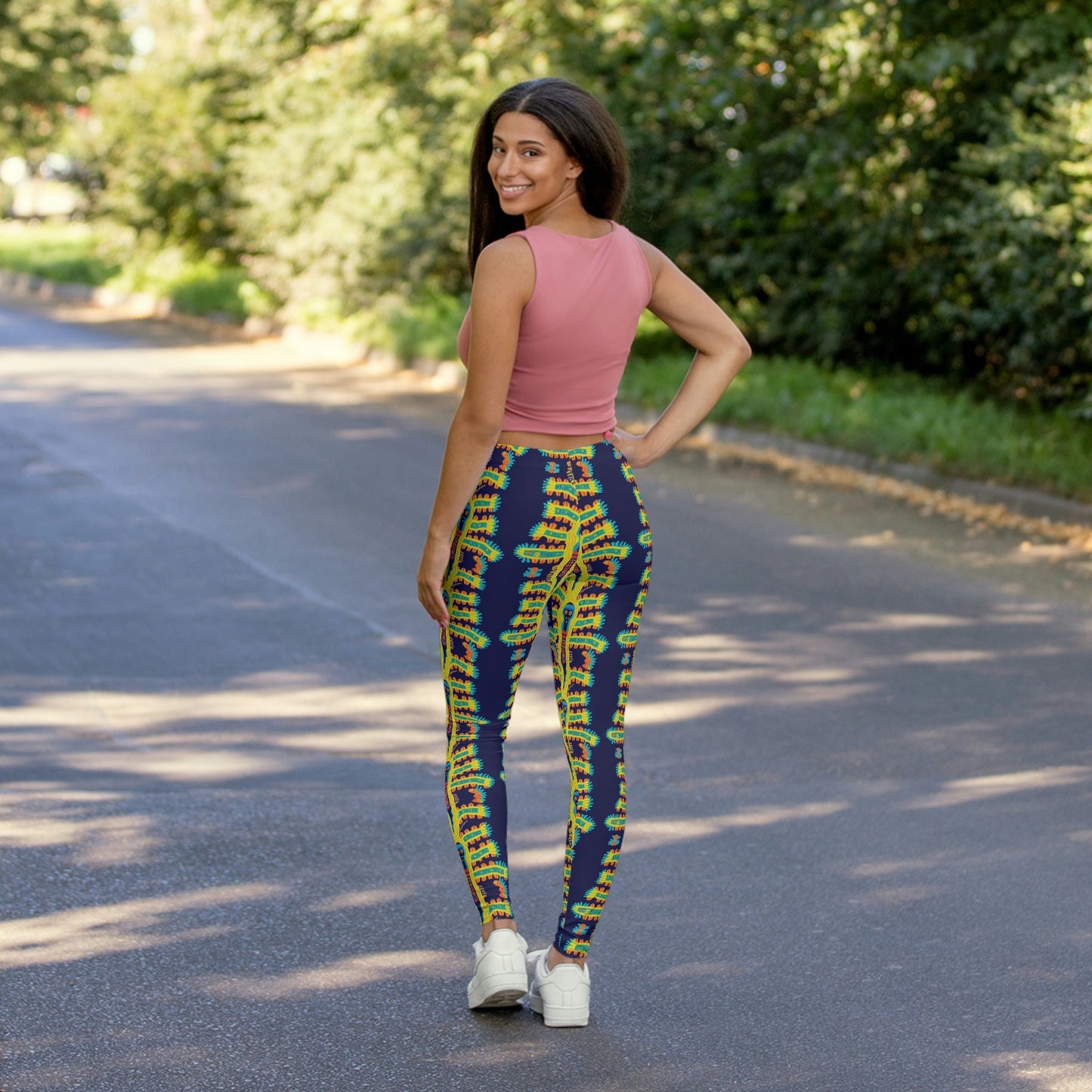 Cryptid Huichol Style Workout Leggings, Women's Spandex Leggings, High Waist Leggings, Yoga Leggings, Animal Leggings