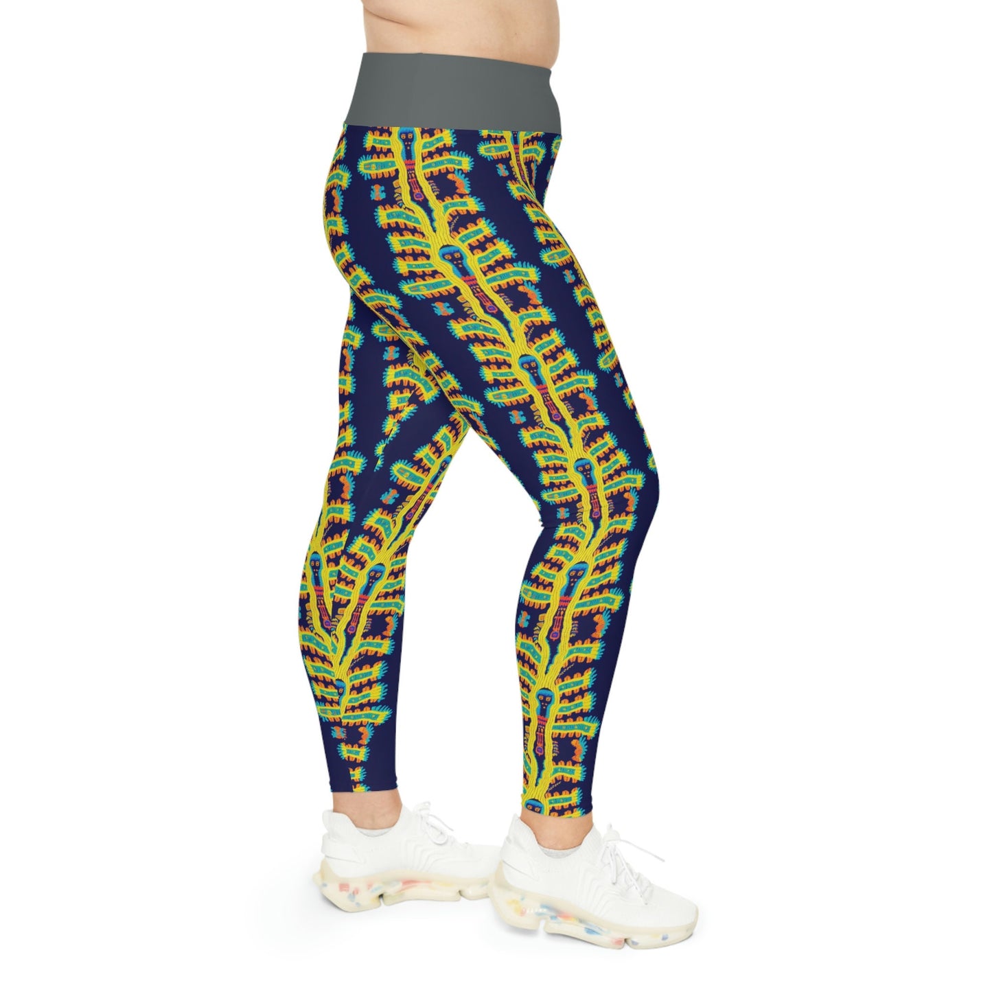Cryptid Huichol Style Plus Size Leggings, Yoga Leggings,  Workout Leggings, Animal Leggings for Women, Fitness Leggings