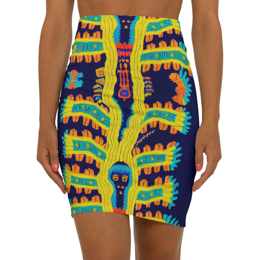 Cryptid Native Skirt, Huichol Style Short Skirt, Women's Pencil Skirt, High Waisted Skirt, Short Skirt for Women, Handmade Skirt