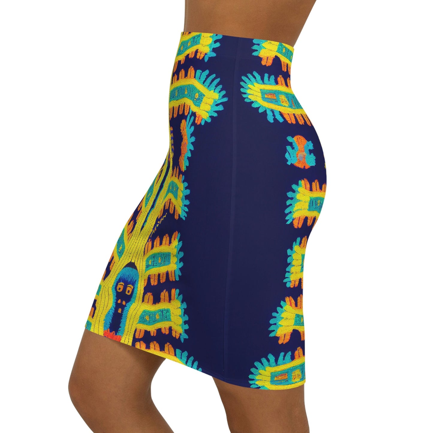 Cryptid Native Skirt, Huichol Style Short Skirt, Women's Pencil Skirt, High Waisted Skirt, Short Skirt for Women, Handmade Skirt