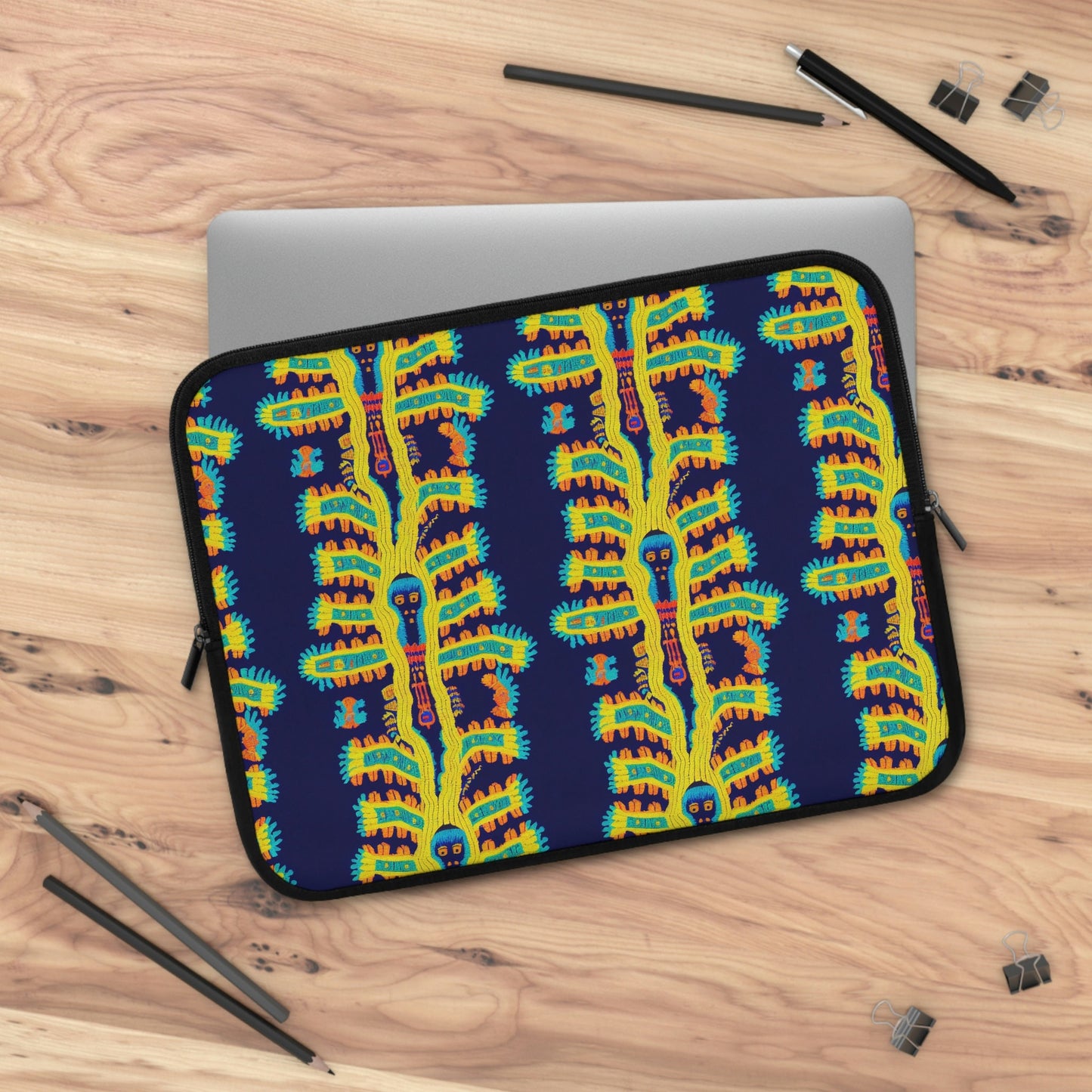 Huichol Style Cryptid Laptop Sleeve, Laptop Organizer Zipper Pouch, Laptop Travel Case, Laptop Accessories, Laptop Case