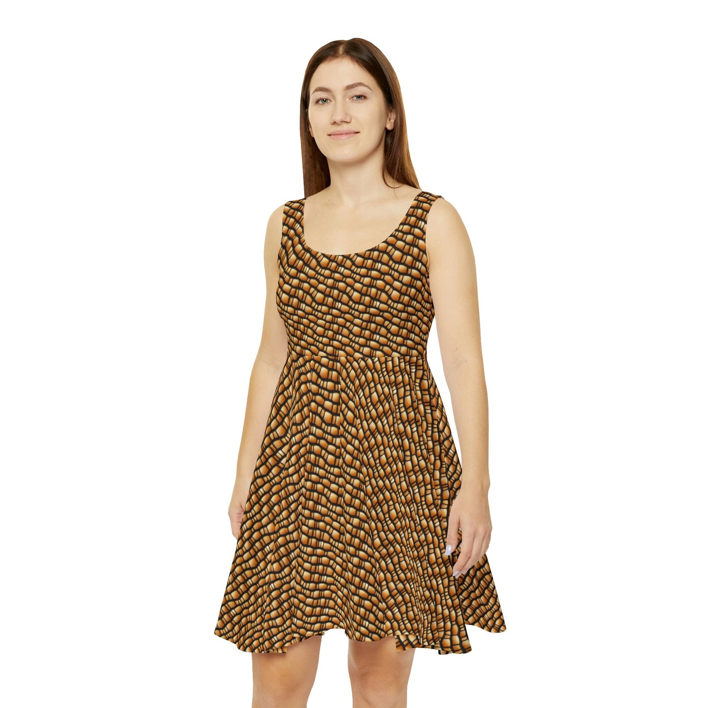 Gila Monster Skin Skater Dress, Reptile Scales Skater Dress for Women, Handmade Mini Skater Dress, Sleeveless Dress