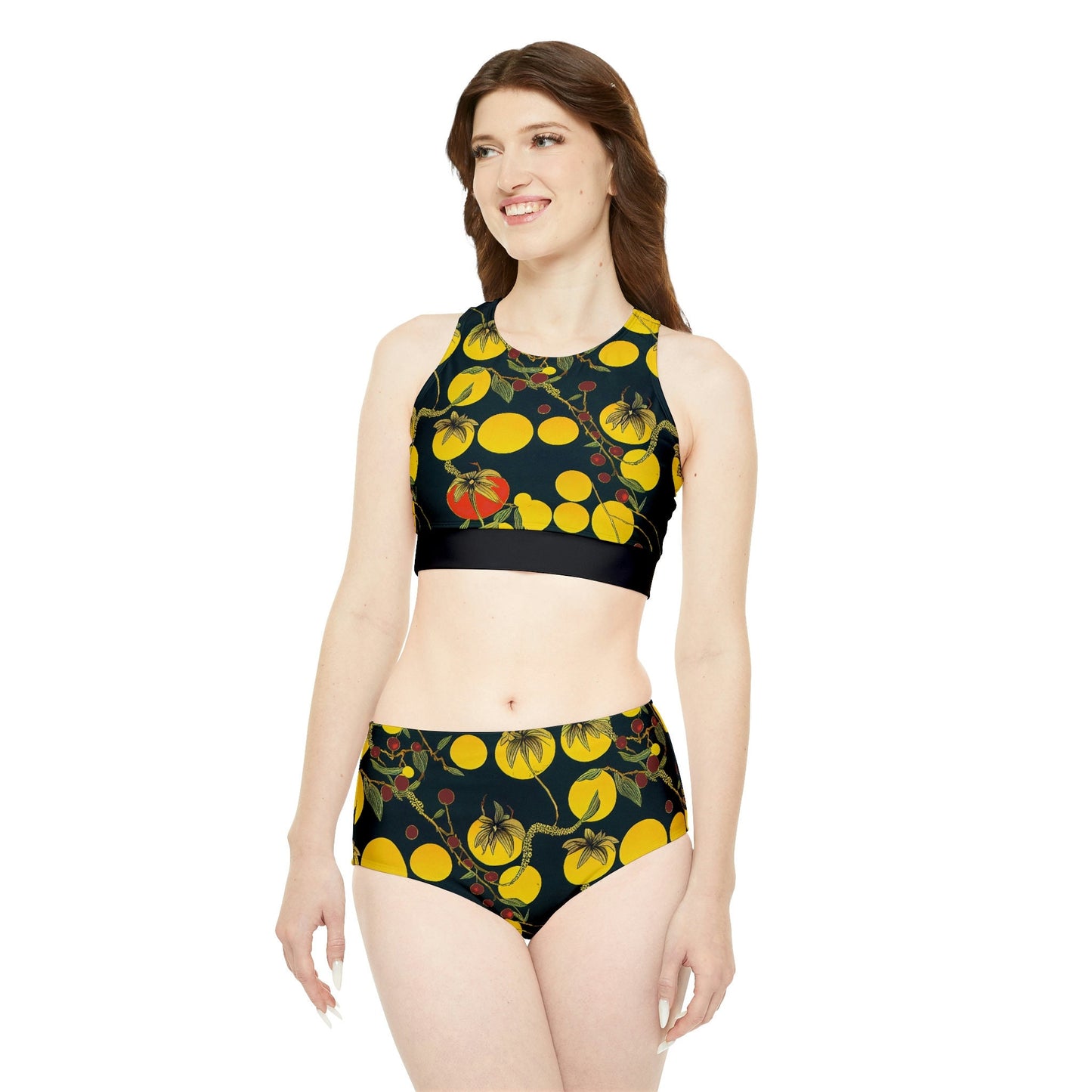 Tomato Garden Sporty Bikini Set, Sexy High Waisted Bikini Set, Girls Bikini Two Piece Set, Two Piece Beach Clothes