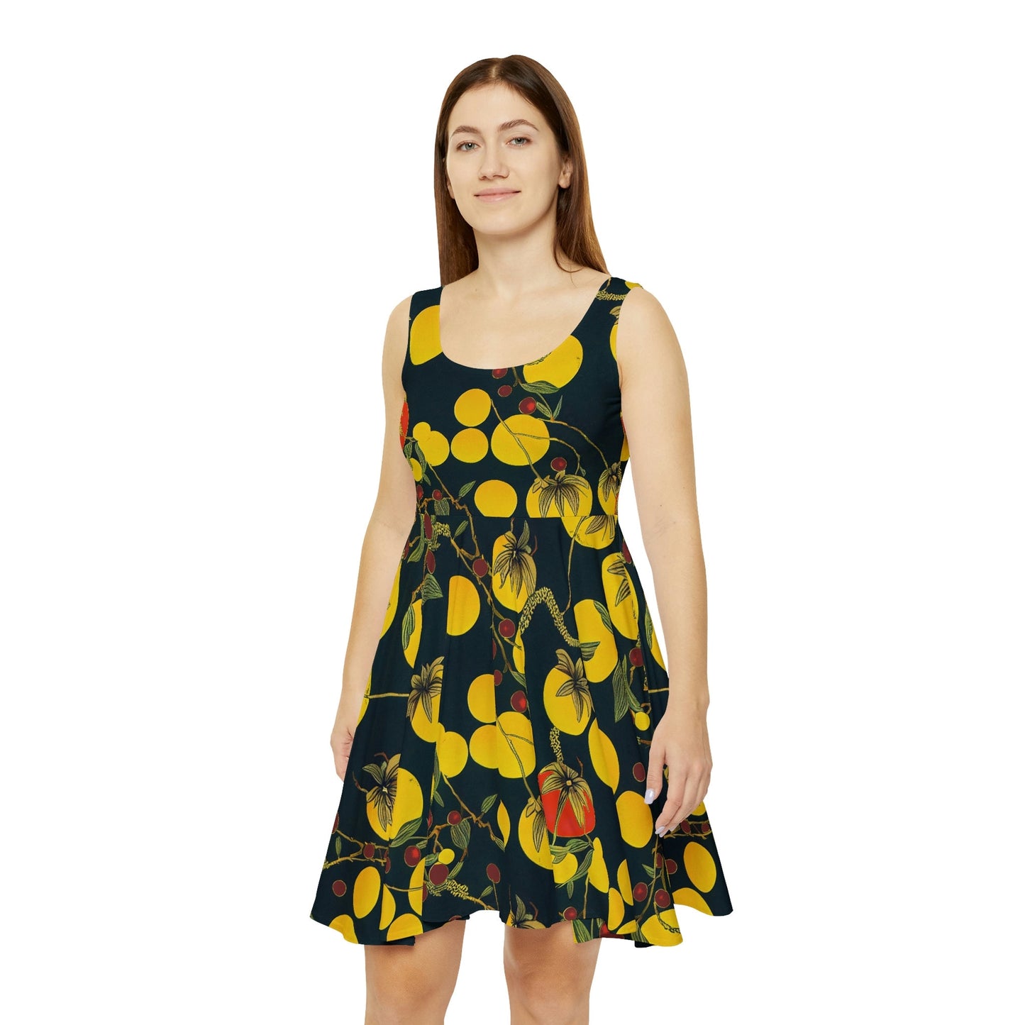 Tomato Garden Skater Dress, Night Garden Skater Dress for Women, Handmade Mini Skater Dress, Sleeveless Summer Dress