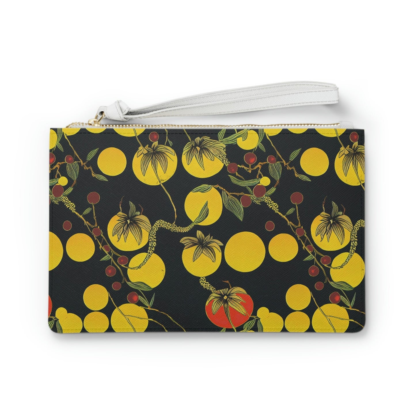 Yellow Clutch Bag, Tomato Vegan Leather Clutch Bag, Floral Clutch Zipper Bag, Small Bridesmaid Clutch Cosmetic Bag