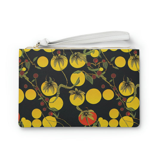 Yellow Clutch Bag, Tomato Vegan Leather Clutch Bag, Floral Clutch Zipper Bag, Small Bridesmaid Clutch Cosmetic Bag