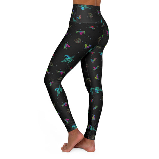 Coyote Space Cactus High Waist Leggings, Wolf Howling Printed Leggings, Moon Leggings, Yoga Fitness Leggings