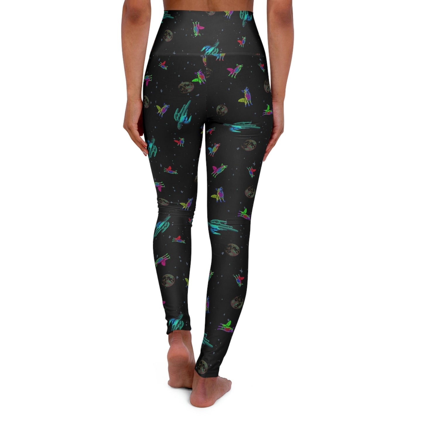 Coyote Space Cactus High Waist Leggings, Wolf Howling Printed Leggings, Moon Leggings, Yoga Fitness Leggings