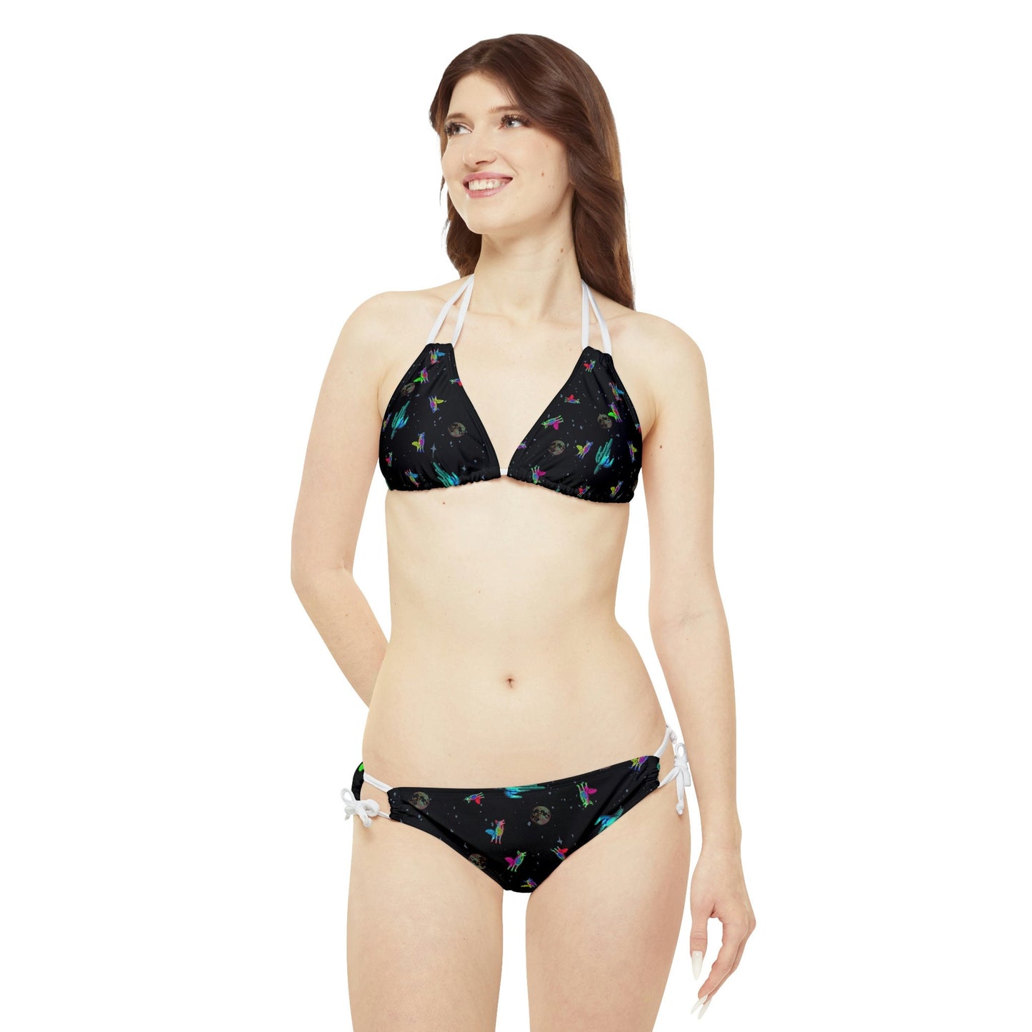 Coyote String Bikini Set, Space and Cactus Print Strappy Bikini Set, Girls Sexy Beach Bikini, Two Piece Animal Print Bikini