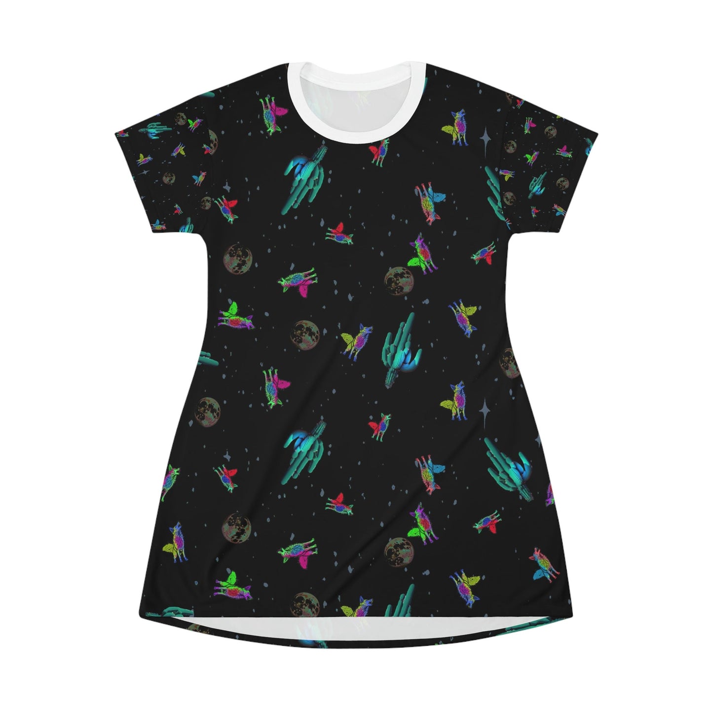 Space Tshirt Dress, Coyote Animal Shirt Dress, Oversized Women Tshirt, Comfy Summer Clothing, Plus Size Dress