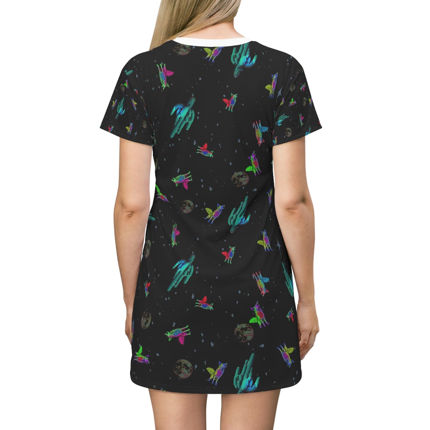 Space Tshirt Dress, Coyote Animal Shirt Dress, Oversized Women Tshirt, Comfy Summer Clothing, Plus Size Dress
