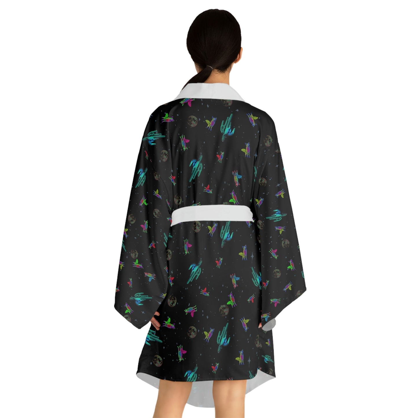 Coyote Long Sleeve Kimono Robe, Boho Kimono Robe Space Dress Women, Japanese Kimono Robe for Women, Plant Clothing