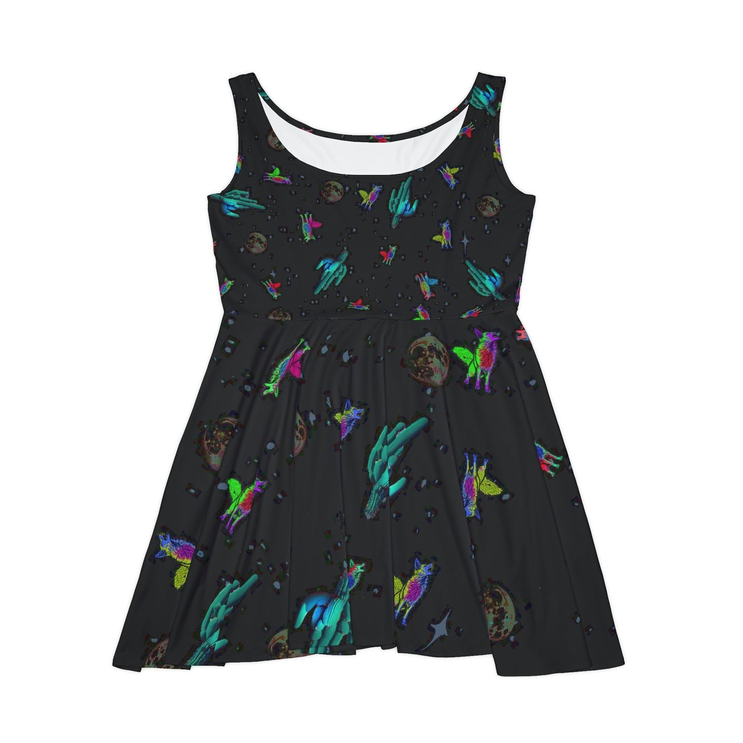 Coyote Skater Dress, Space Print Dress, Cactus Tank Dress, Sleeveless Teen Dress, Colorful Teen Skater Dress for Women