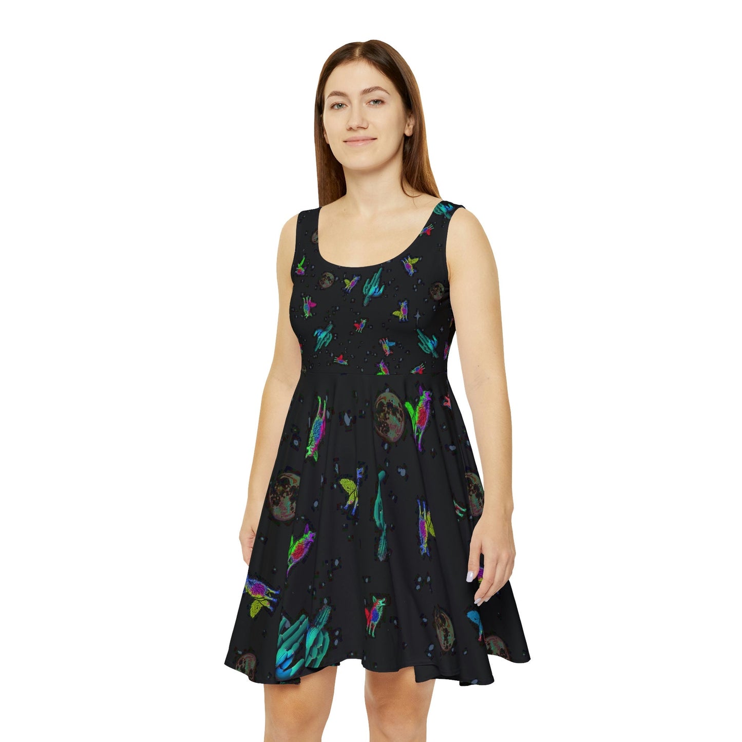 Coyote Skater Dress, Space Print Dress, Cactus Tank Dress, Sleeveless Teen Dress, Colorful Teen Skater Dress for Women