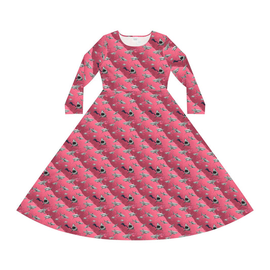 Shark Pink Sea Scuba Women's Long Sleeve Dance Dress