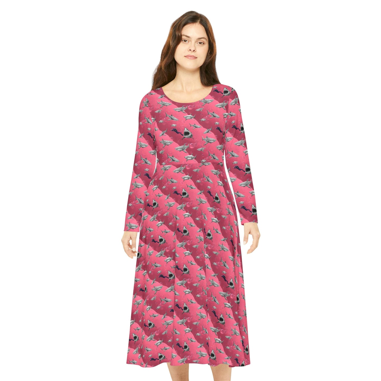 Shark Pink Sea Scuba Women's Long Sleeve Dance Dress