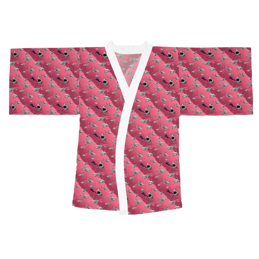 Pink Sea Shark Long Sleeve Kimono Robe, Shark Clothing Pink Kimono Robe, Boho Kimono Robe, Traditional Clothing Robe for Women
