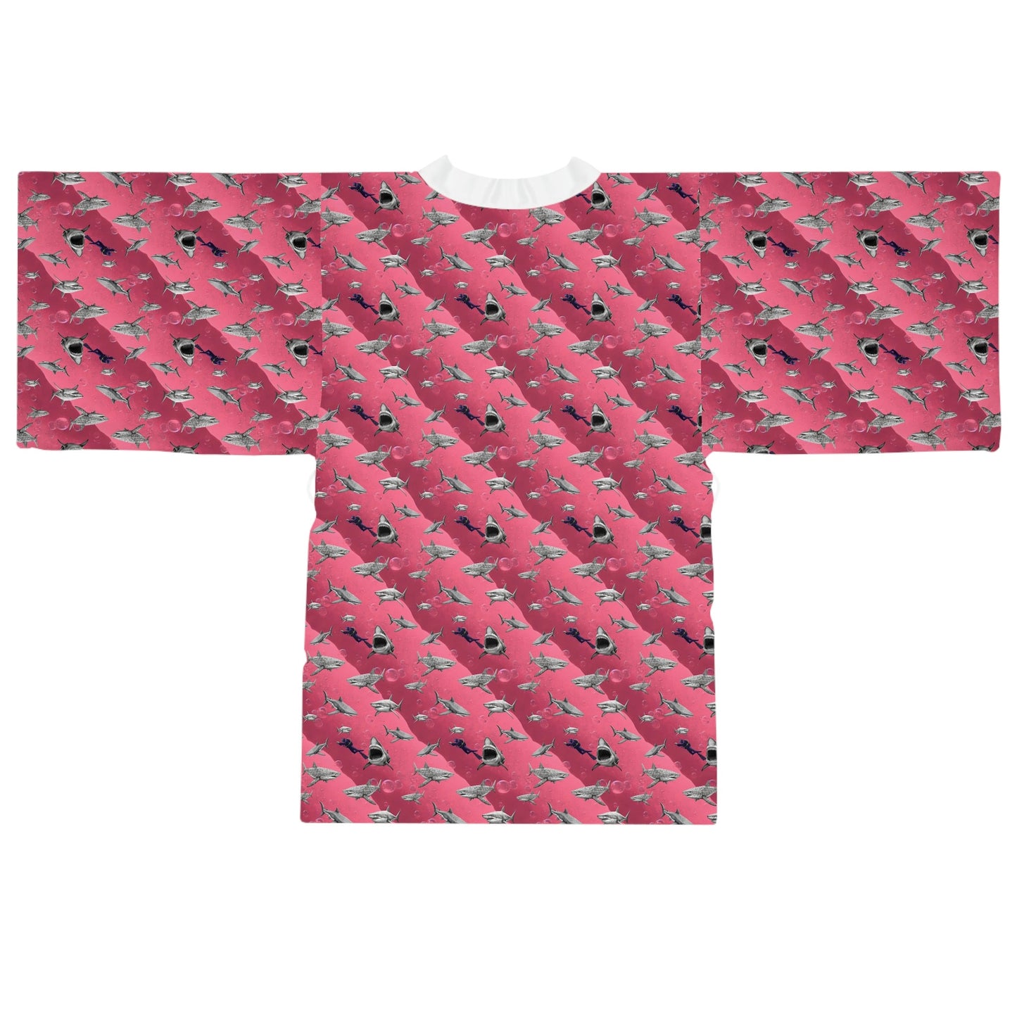 Pink Sea Shark Long Sleeve Kimono Robe, Shark Clothing Pink Kimono Robe, Boho Kimono Robe, Traditional Clothing Robe for Women