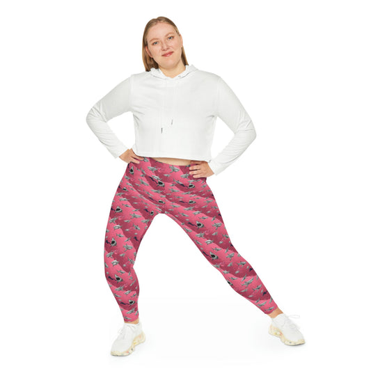 Shark Pink Sea Plus Size Leggings, Scuba Diving Printed Leggings, Swim Leggings, Yoga Fitness Leggings, Gym Leggings