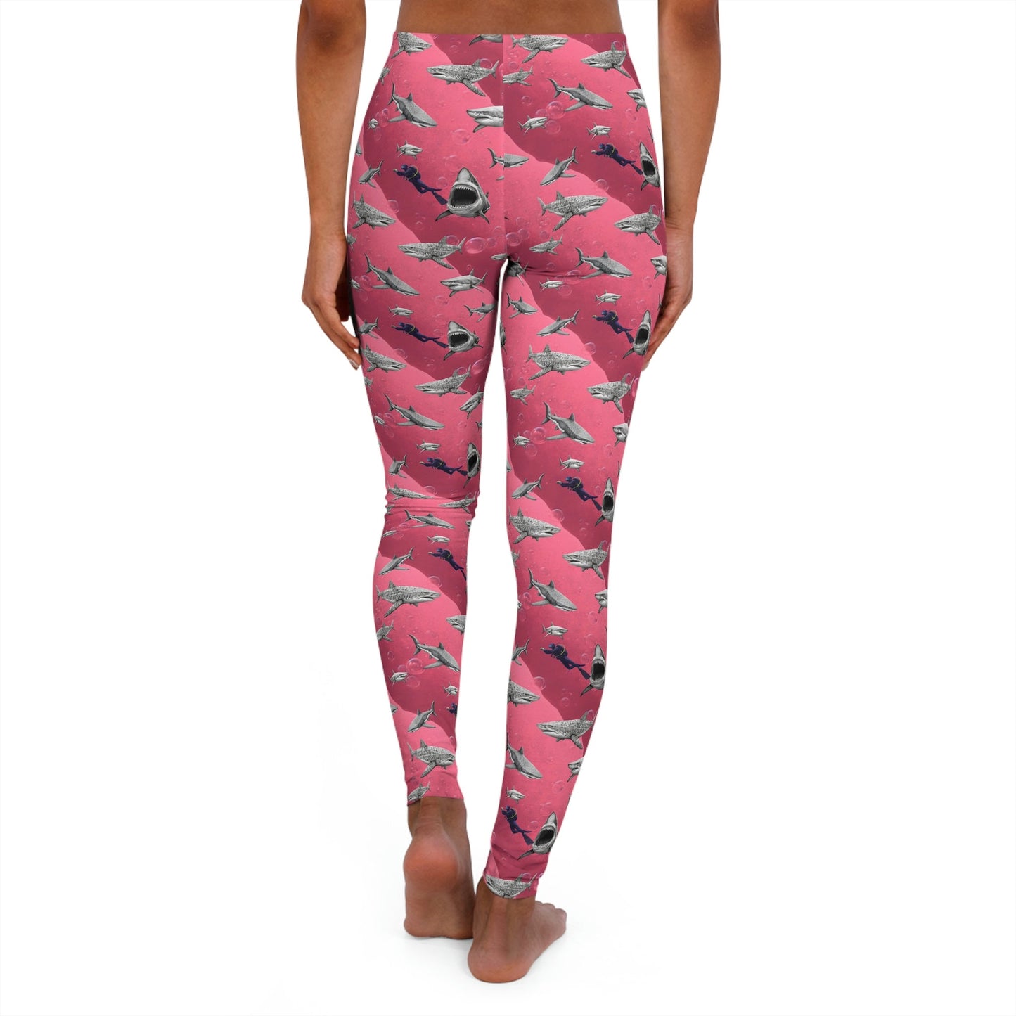 Shark Pink Sea Scuba Spandex Leggings for Women, Printed Swim Leggings, Yoga Leggings, Fitness Leggings, Gym Leggings