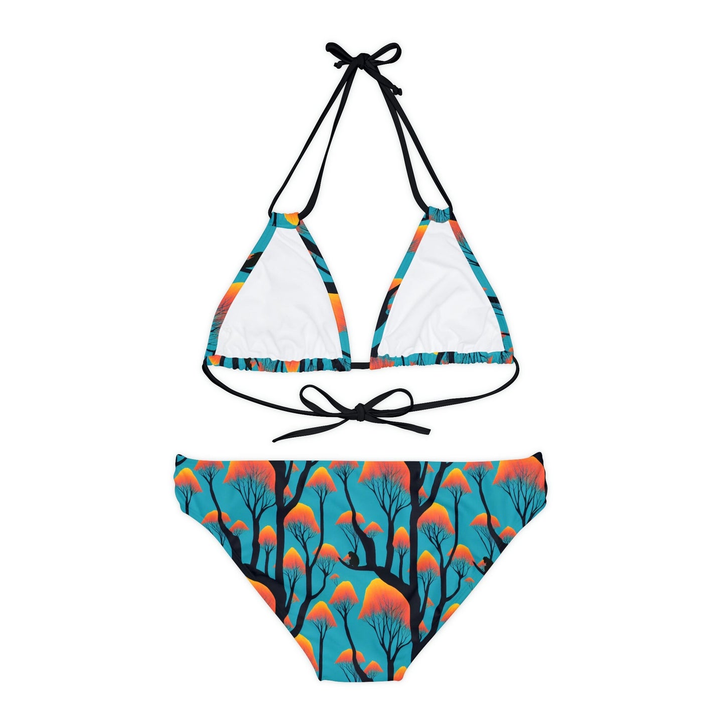 Ape Orange Strappy Bikini, Two Piece Bikini Set, Forest Print Sexy Bikini, Strap Bikini Set, Orange Bikini For Girls