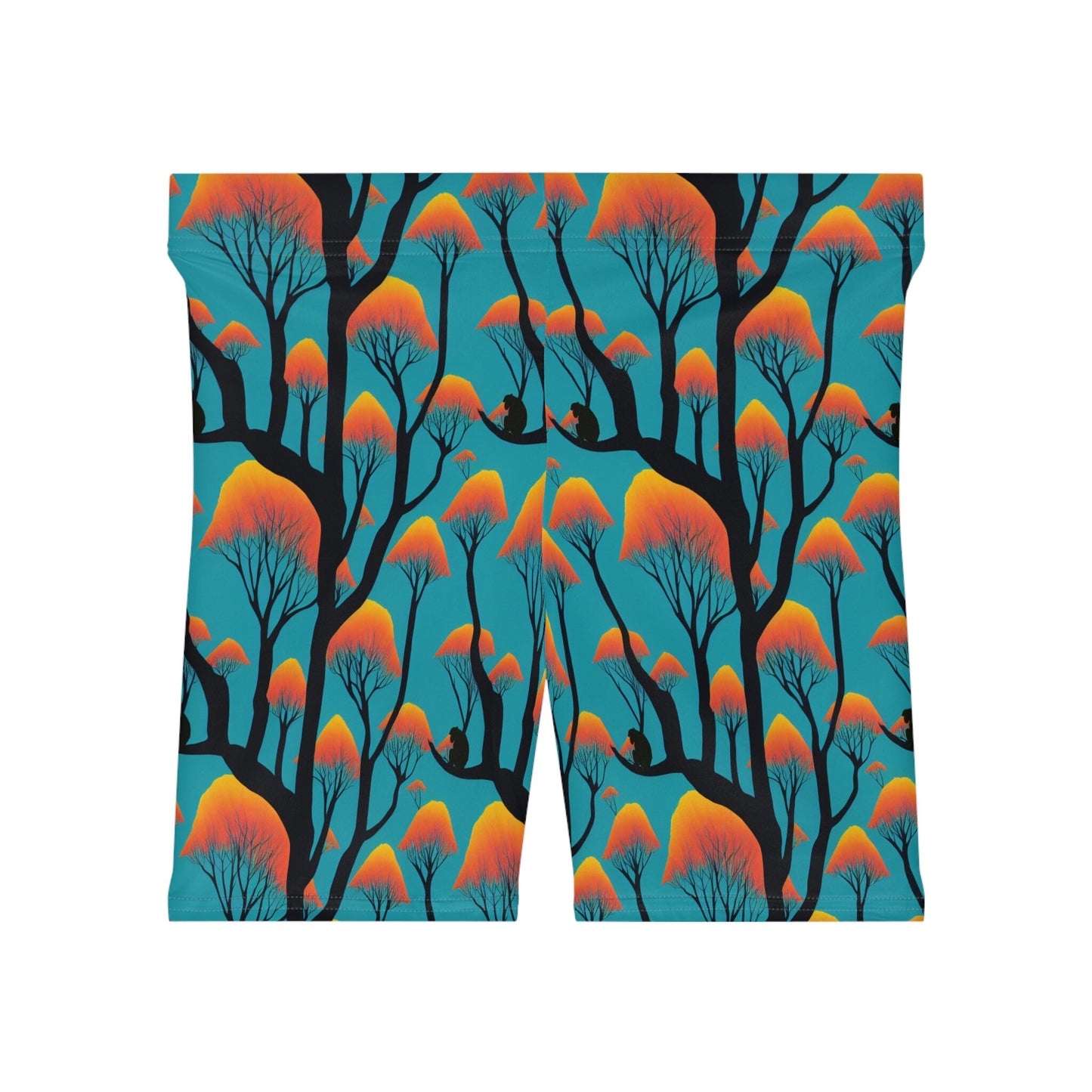 Ape Orange Forest Women Biker Shorts, Animal Clothing Graphic Shorts, Ape Clothing Gym Shorts, Sexy Booty Shorts
