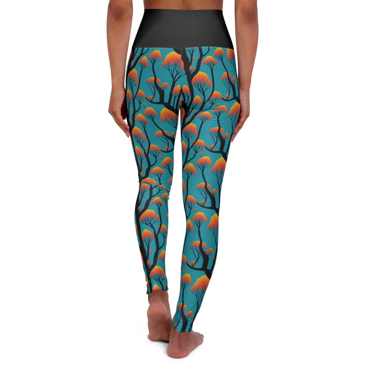 Orange Forest High Waist Leggings, Yoga Leggings, Printed Tree Leggings, Fitness Leggings for Women, Gym Leggings