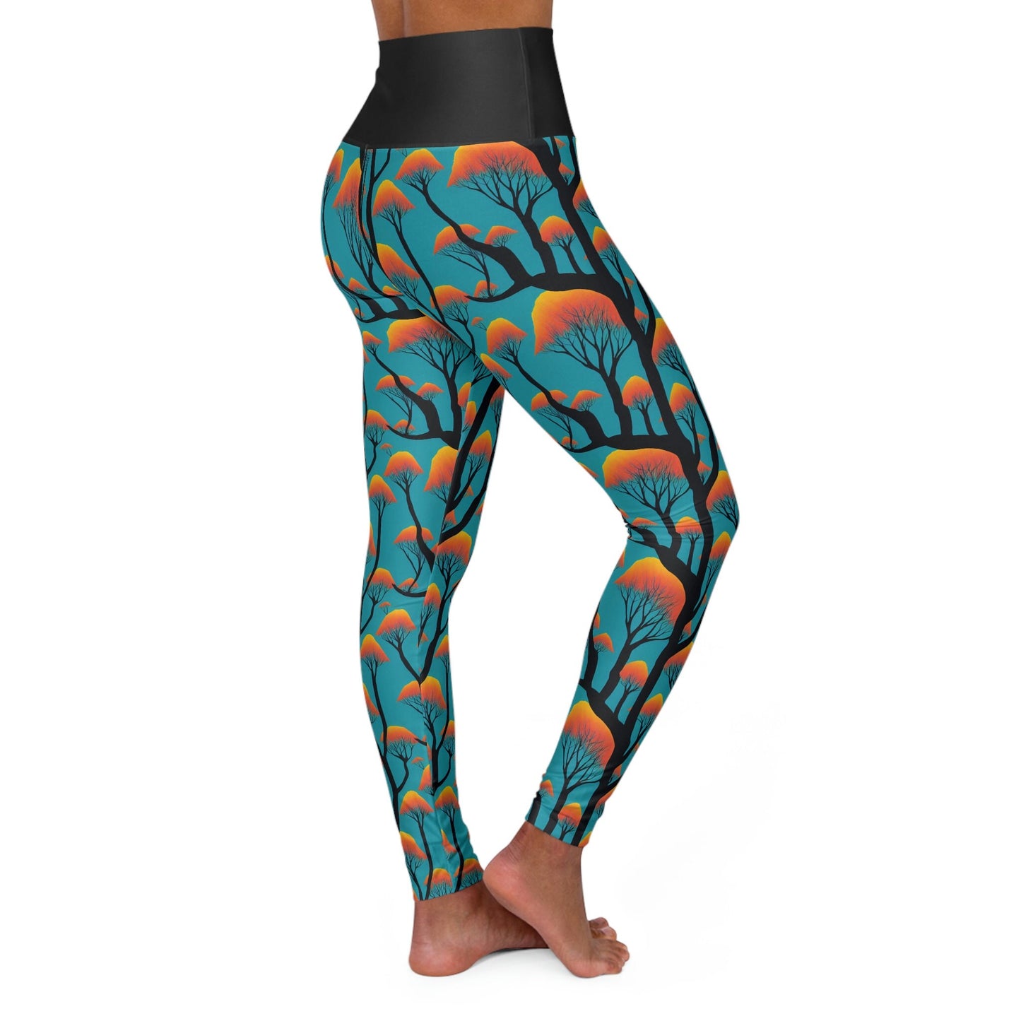 Orange Forest High Waist Leggings, Yoga Leggings, Printed Tree Leggings, Fitness Leggings for Women, Gym Leggings