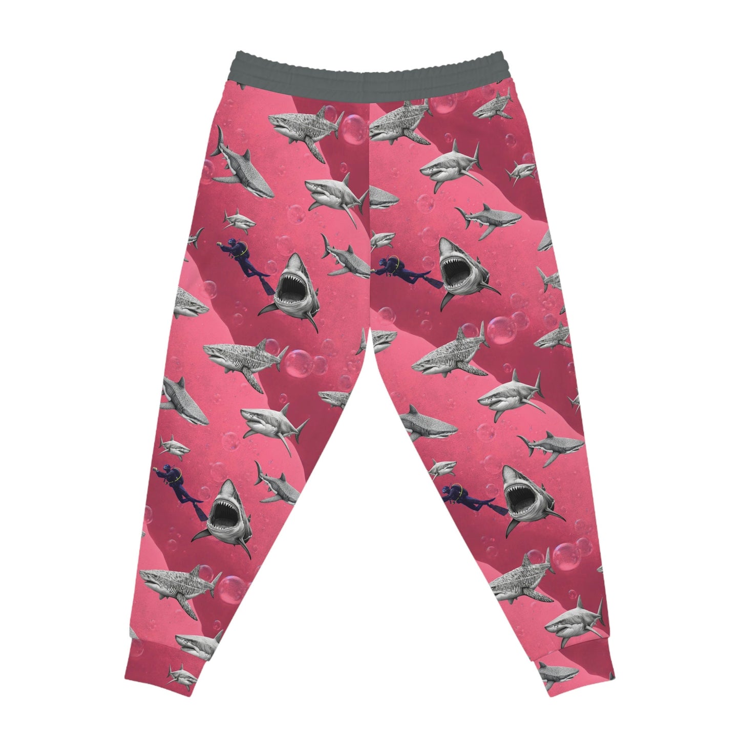 Pink Sea Shark Mens Joggers, Scuba Diving High Waisted Joggers, Pink Mens Yoga Pants, Athletic Clothing Streetwear Pants