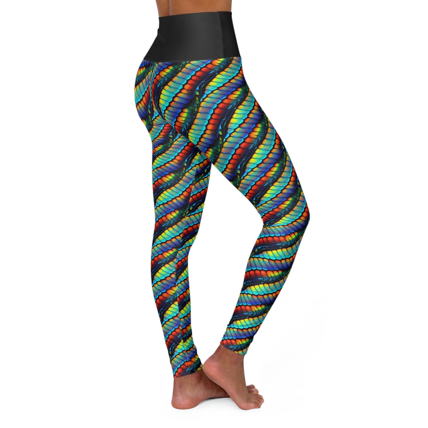 Rainbow Scales High Waist Leggings, Yoga Leggings, Workout Leggings, Fitness Leggings, Colorful Printed Leggings