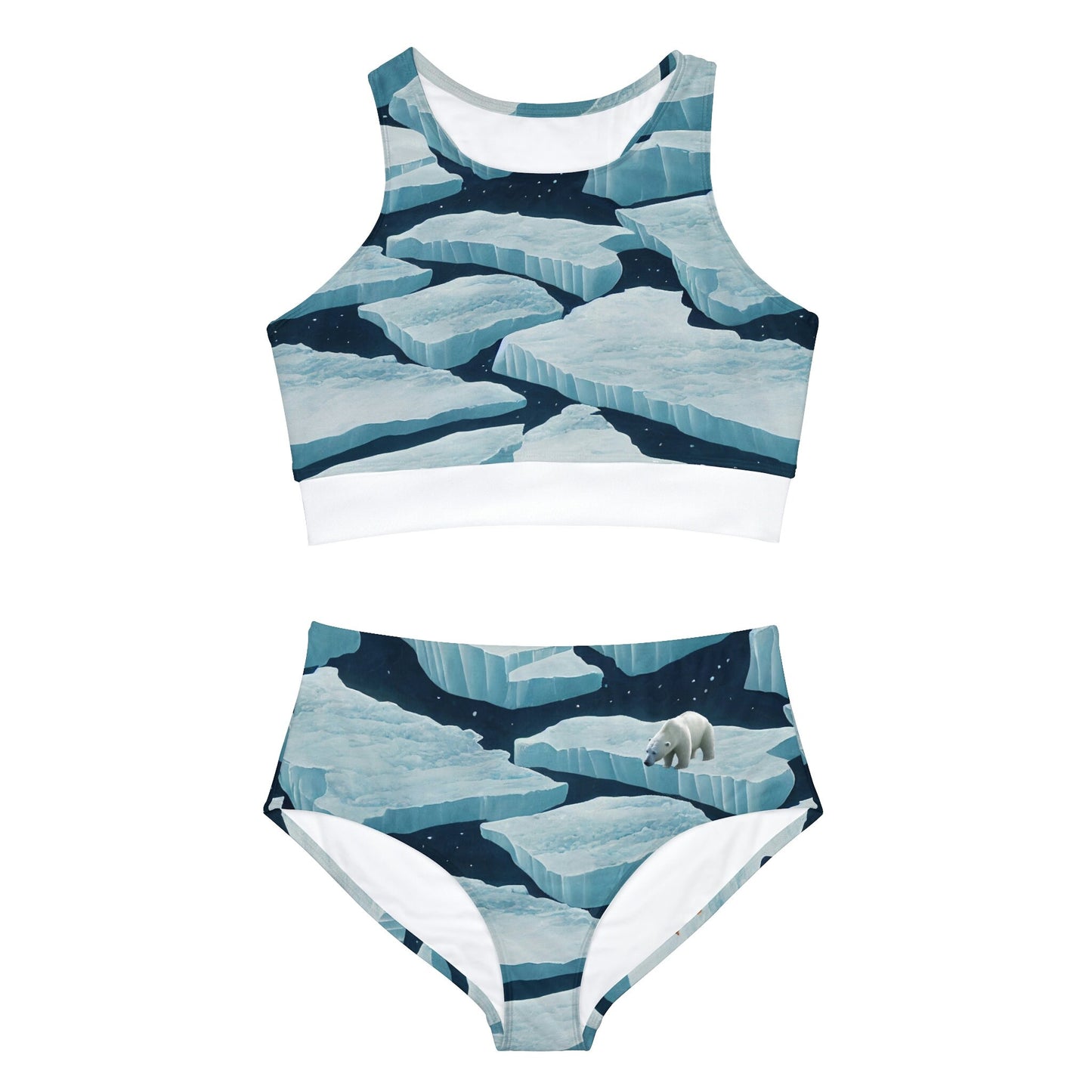 Polar Bear Sporty Bikini, Icebergs High Waisted Bikini, Sports Teen Bikini, String Bikini Set, Handmade Bikini for Girls