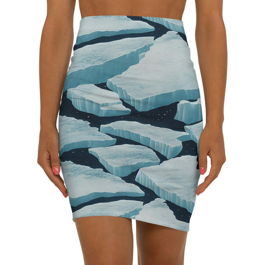 Polar Bear Mini Skirt, Iceberg Women's Skirt, Handmade Pencil Skirt, Animal Print Spandex Skirt, High Waist Skirt, Colorful Apparel