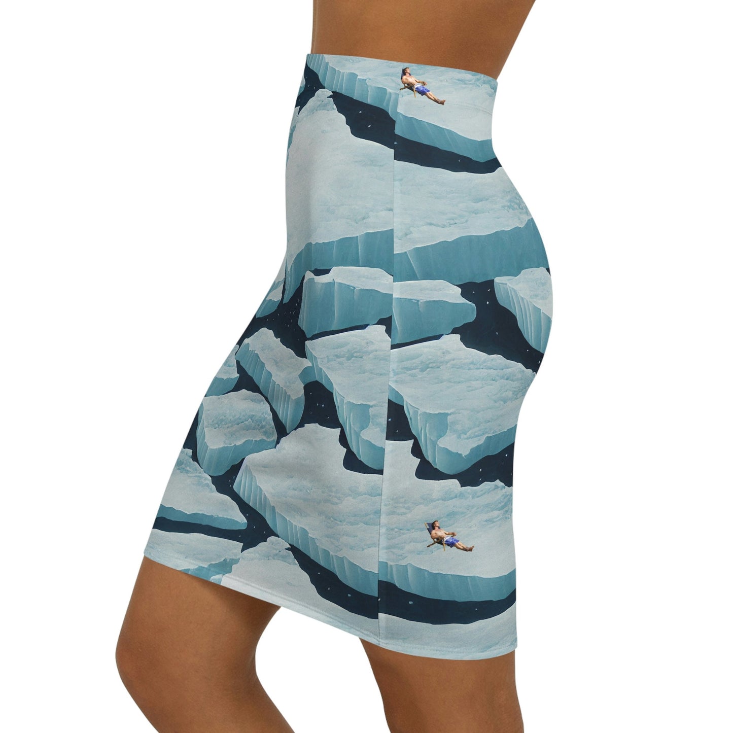 Polar Bear Mini Skirt, Iceberg Women's Skirt, Handmade Pencil Skirt, Animal Print Spandex Skirt, High Waist Skirt, Colorful Apparel