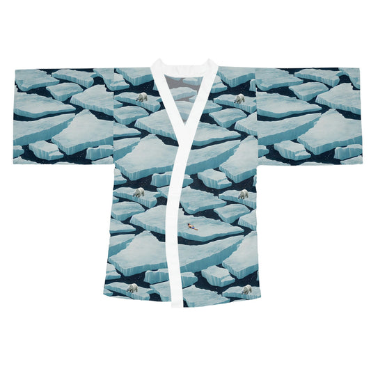 Polar Bear Long Sleeve Kimono Robe, Iceberg Clothing Boho Kimono Robe, Japanese Kimono Robe for Women, Traditional Clothing