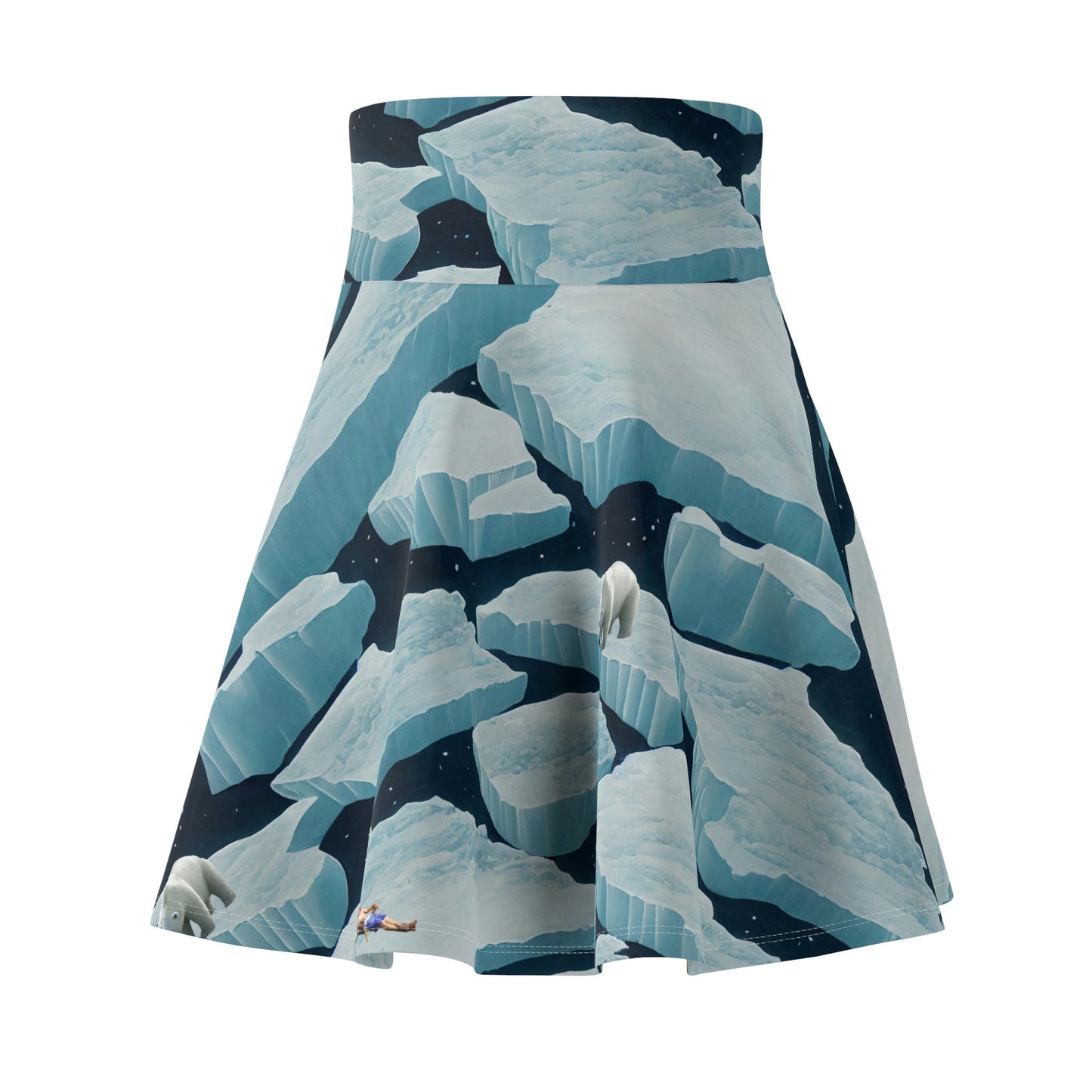 Polar Bear Skater Skirt, Iceberg Women's Skirt, Handmade Skirt, Animal Print Spandex Skirt, High Waist Skirt, Colorful Apparel