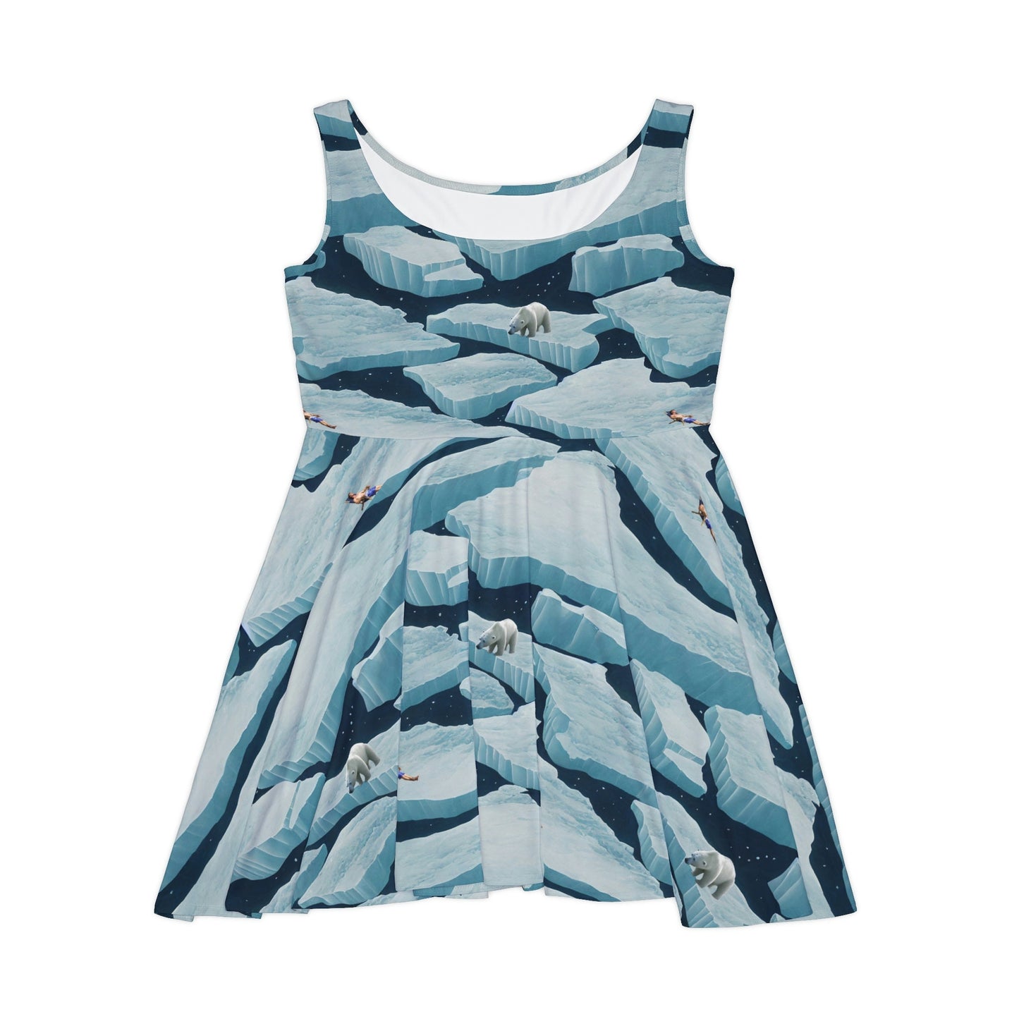 Polar Bear Skater Dress, Iceberg Print Dress, Yeti Tank Dress, Colorful Teen Skater Dress for Women, Sleeveless Bear Dress