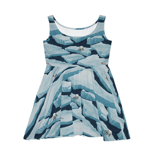Polar Bear Skater Dress, Iceberg Print Dress, Yeti Tank Dress, Colorful Teen Skater Dress for Women, Sleeveless Bear Dress