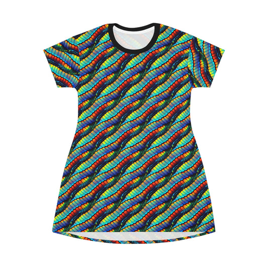 Rainbow Shirt Dress, Colorful Scales Oversized Women Tshirt Dress, Short Sleeve Rainbow Dress Women, Summer Clothing