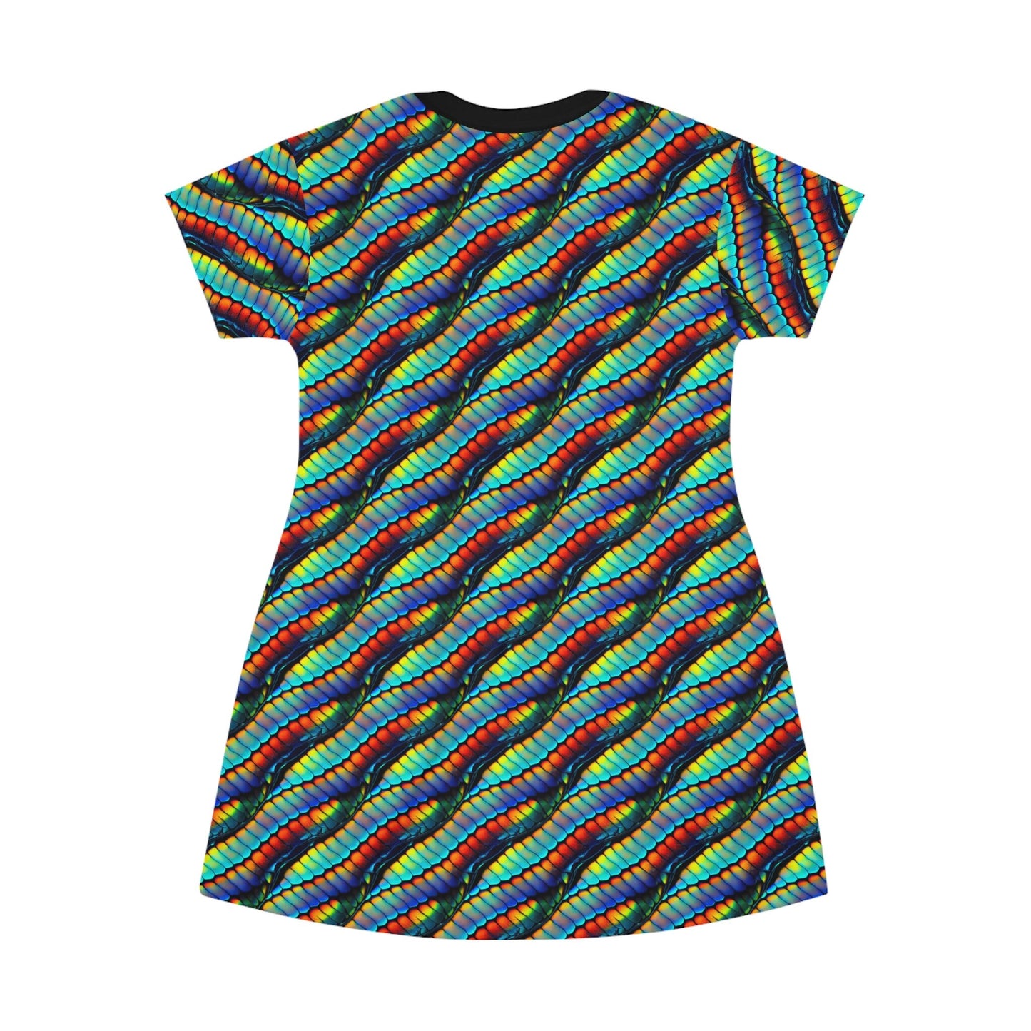 Rainbow Shirt Dress, Colorful Scales Oversized Women Tshirt Dress, Short Sleeve Rainbow Dress Women, Summer Clothing