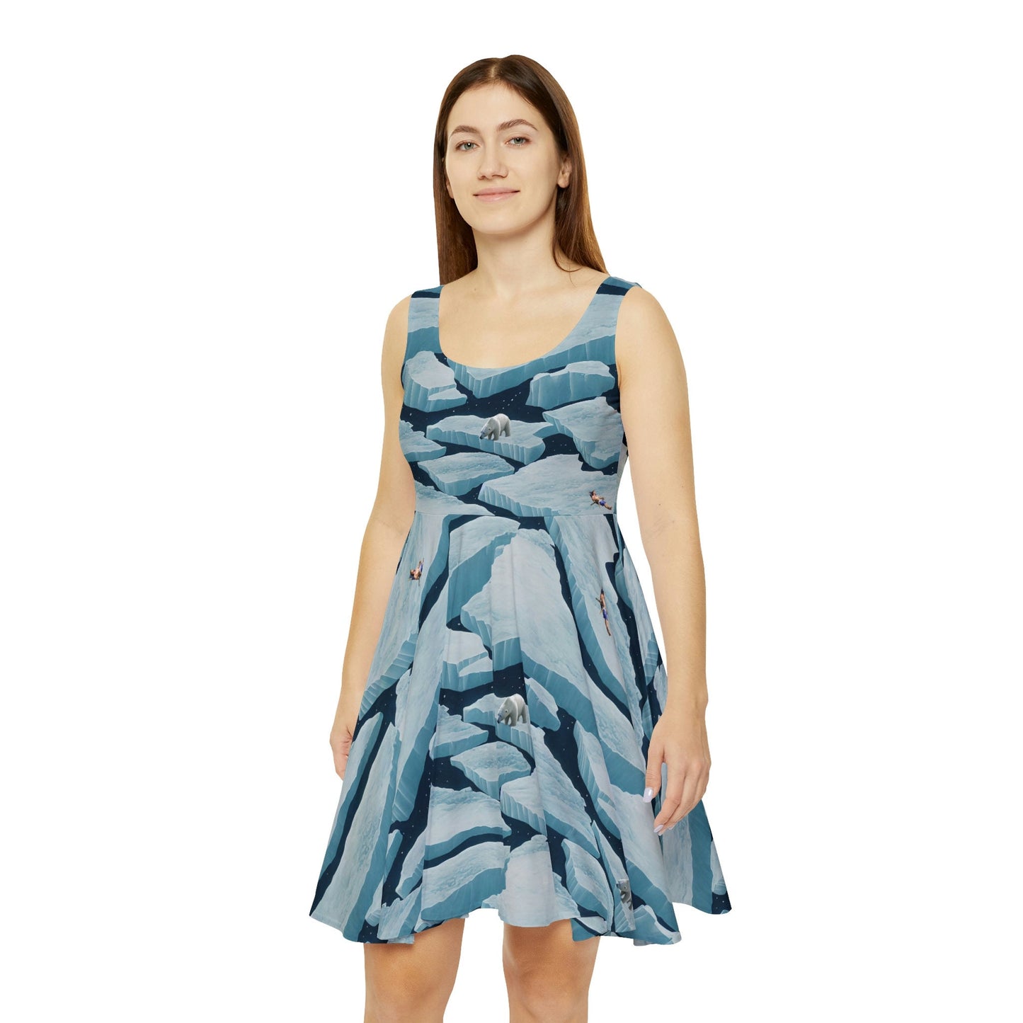 Polar Bear Skater Dress, Iceberg Print Dress, Yeti Tank Dress, Colorful Teen Skater Dress for Women, Sleeveless Bear Dress