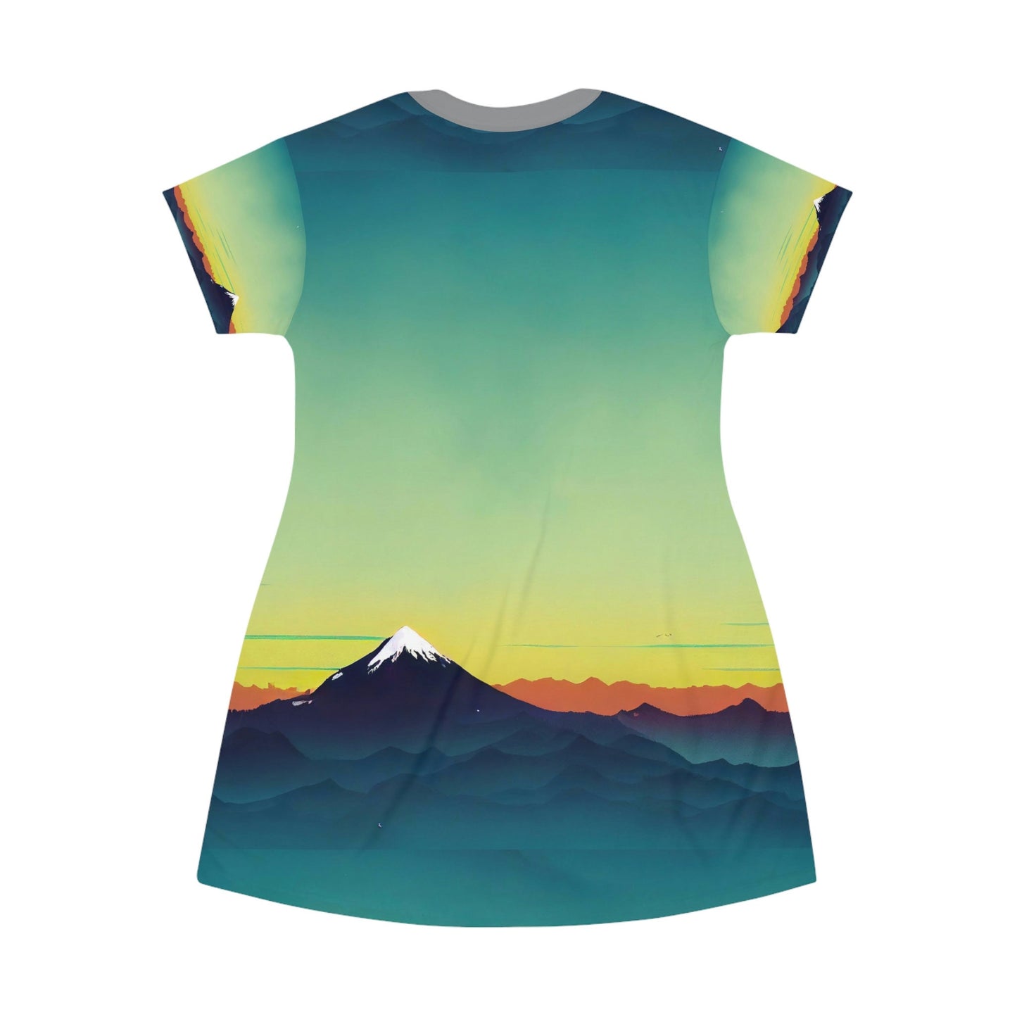 Sunrise Print Mountain Shirt Dress, Aesthetic Women Tshirt Dress, Oversized Summer Shirt, Graphic Comfy Shirt Dress