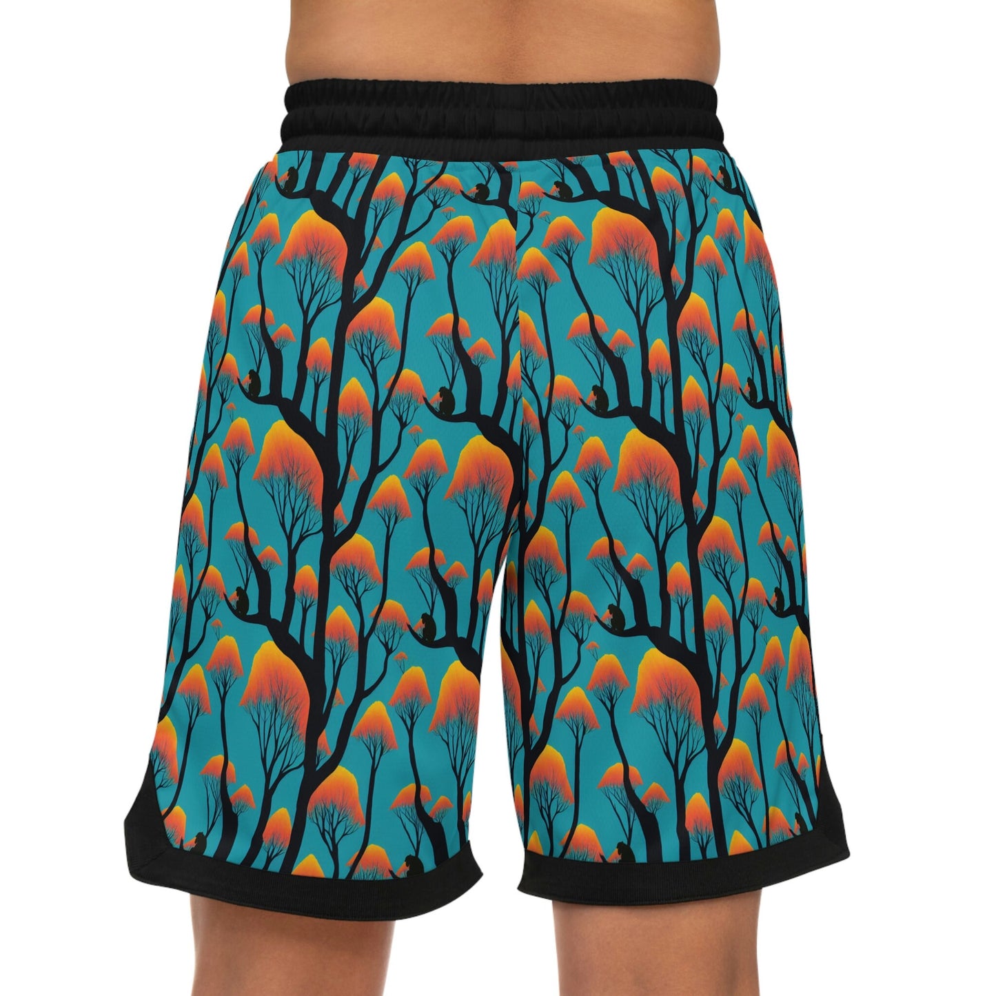 Orange Forest Ape Basketball Shorts, Nature Clothing High Waisted Shorts, Streetwear Graphic Shorts, Athletic Shorts