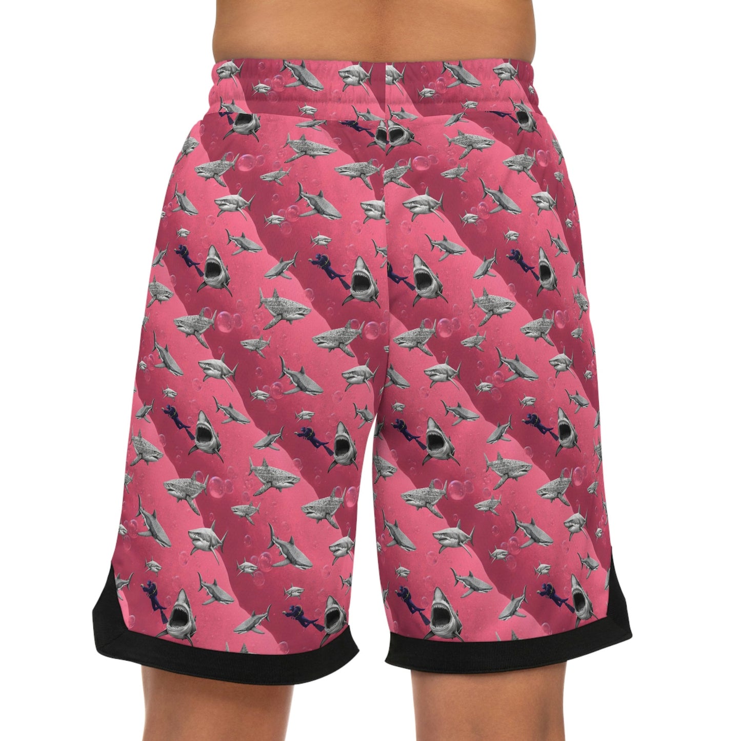 Pink Sea Shark Basketball Shorts, Scuba Diving High Waisted Shorts, Shark Clothing Graphic Shorts, Gym Shorts Men, Athletic Shorts