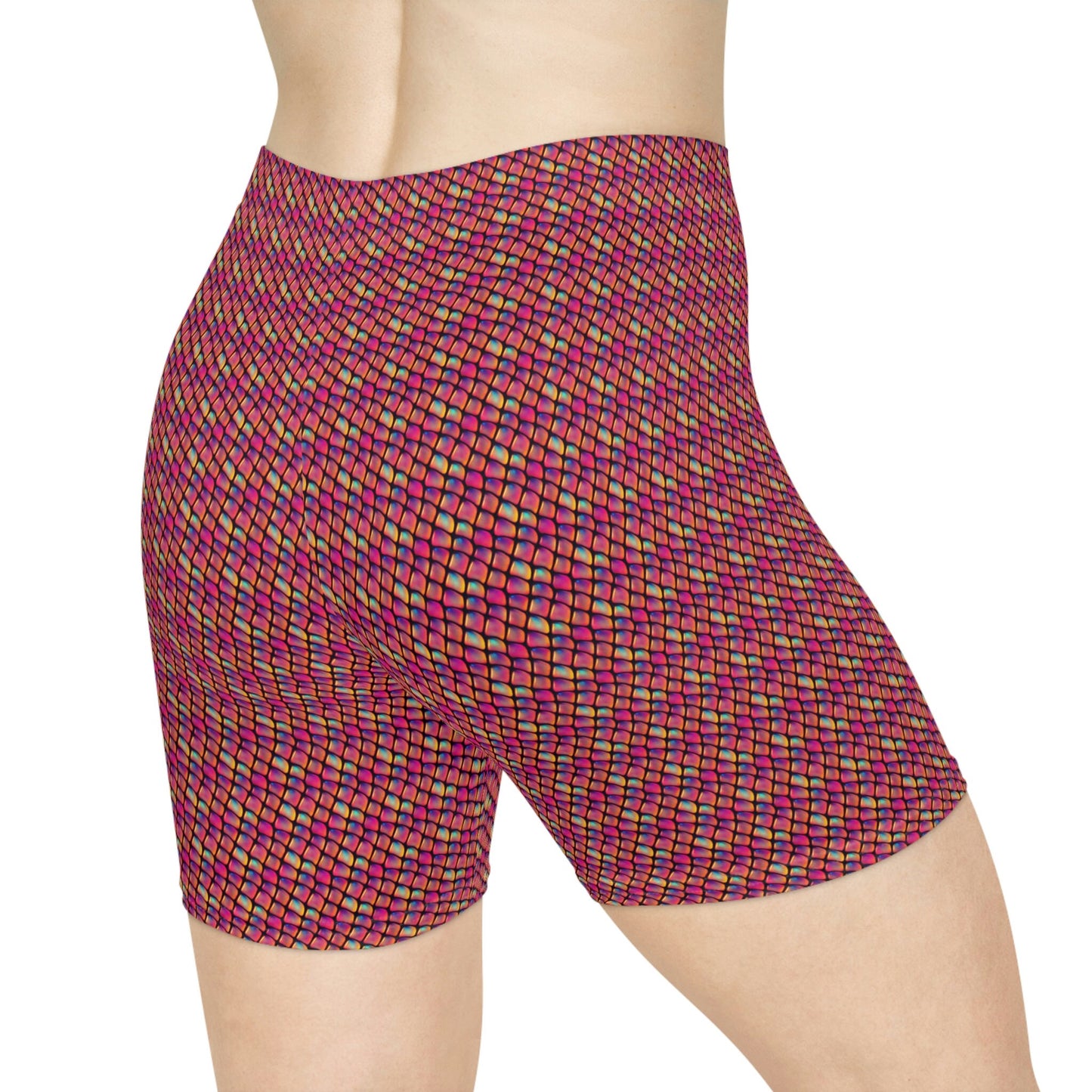 Pink Scales Women Biker Shorts, Natural Clothing Graphic Shorts, Aesthetic Clothing Pink Gym Shorts, Sexy Booty Shorts