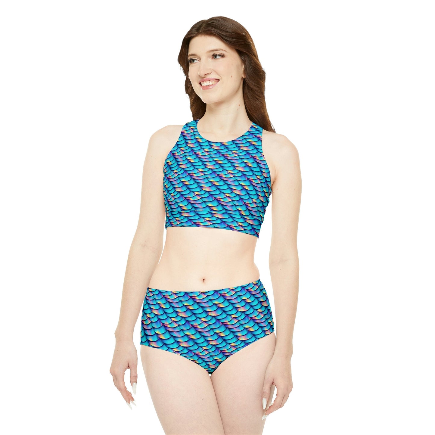 Iridescent Scales Sports Bikini, Colorful High Waisted Bikini, String Bikini Set, Handmade Bikini for Girls, Sporty Bikini