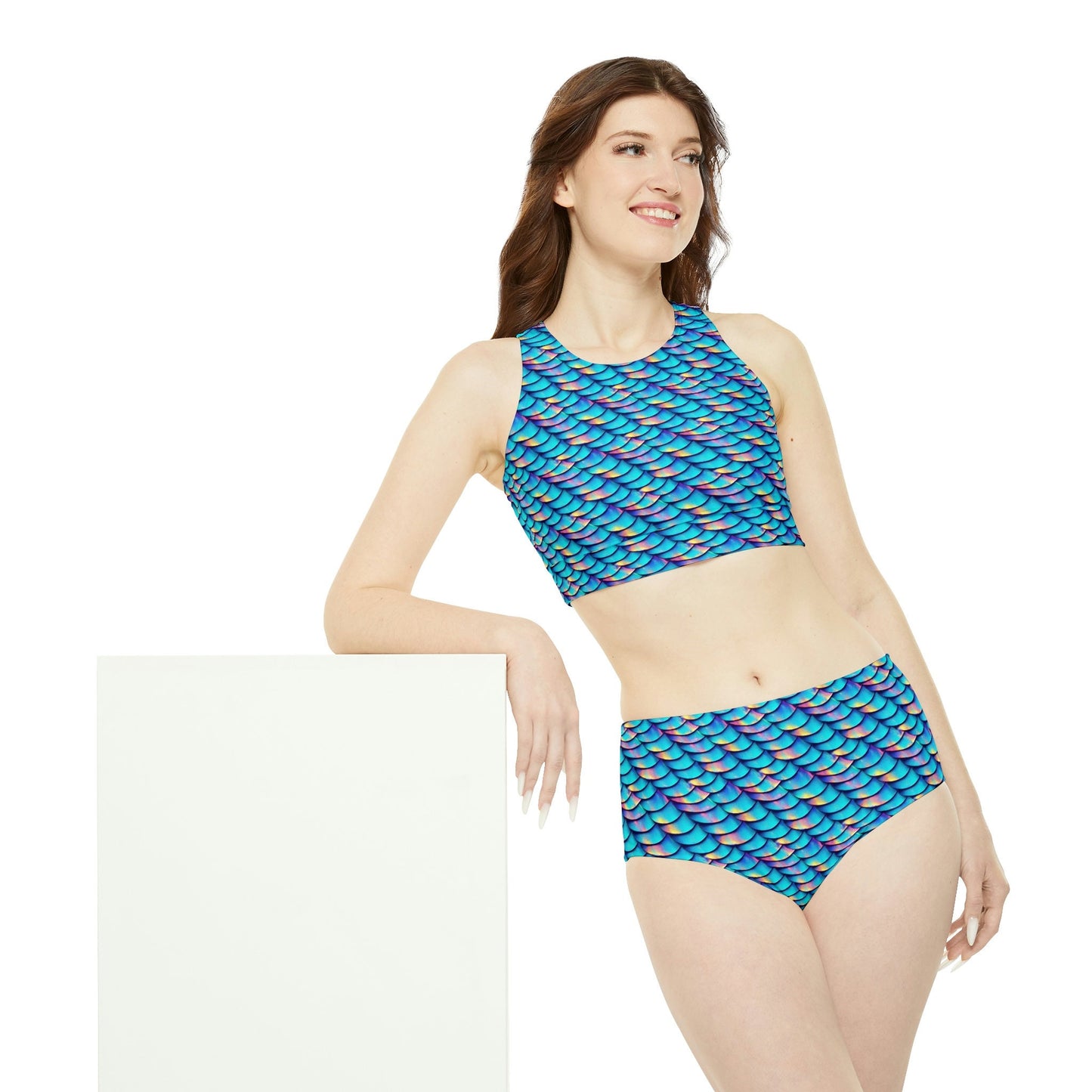 Iridescent Scales Sports Bikini, Colorful High Waisted Bikini, String Bikini Set, Handmade Bikini for Girls, Sporty Bikini