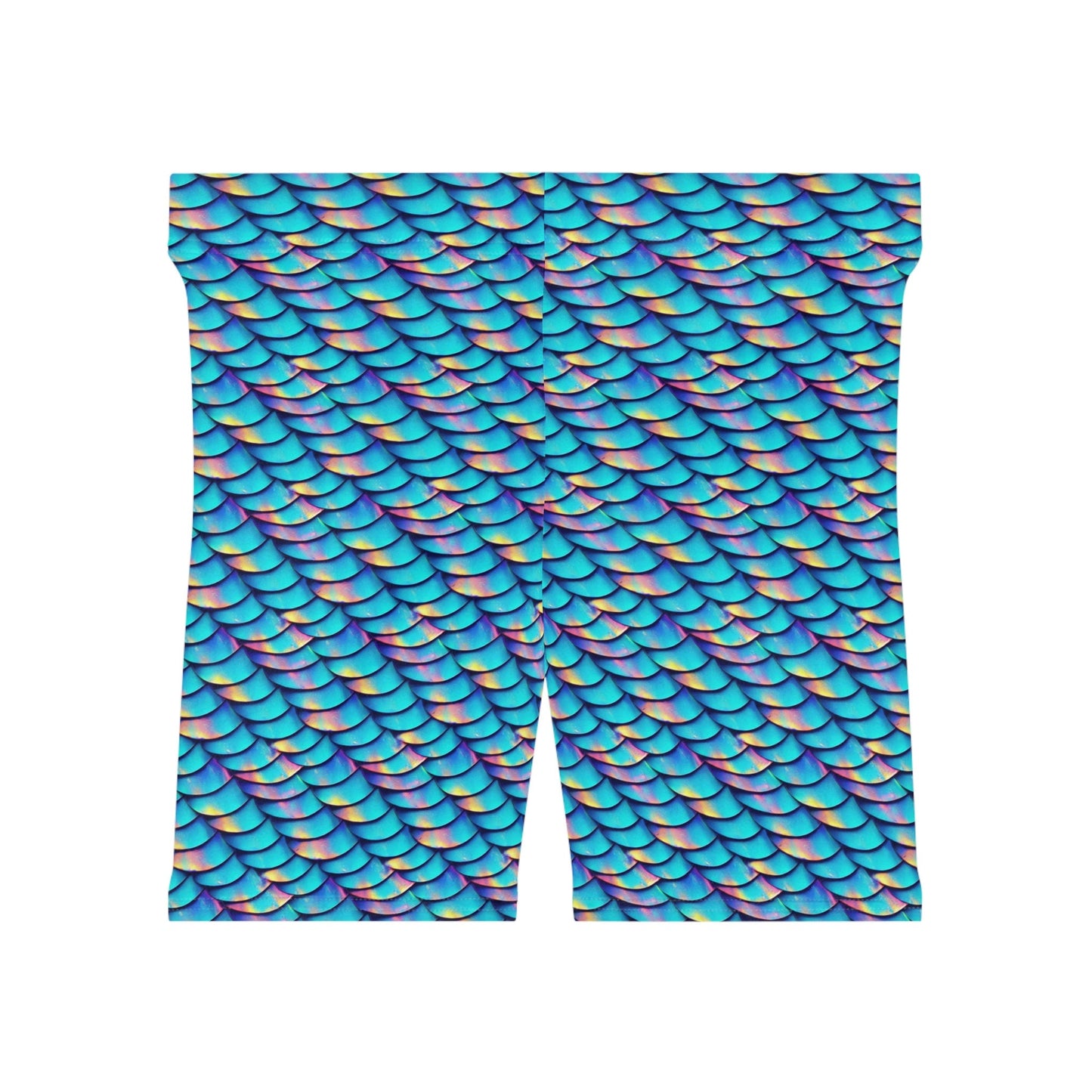 Iridescent Scales Women Biker Shorts, Mermaid Clothing Workout Shorts, Gym Shorts, Summer Sexy Booty Shorts, Blue Shorts