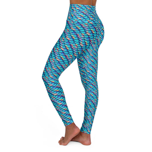 Iridescent Scales High Waist Leggings, Workout Yoga Leggings, Fitness Leggings, Gym Leggings, Plus Size Leggings