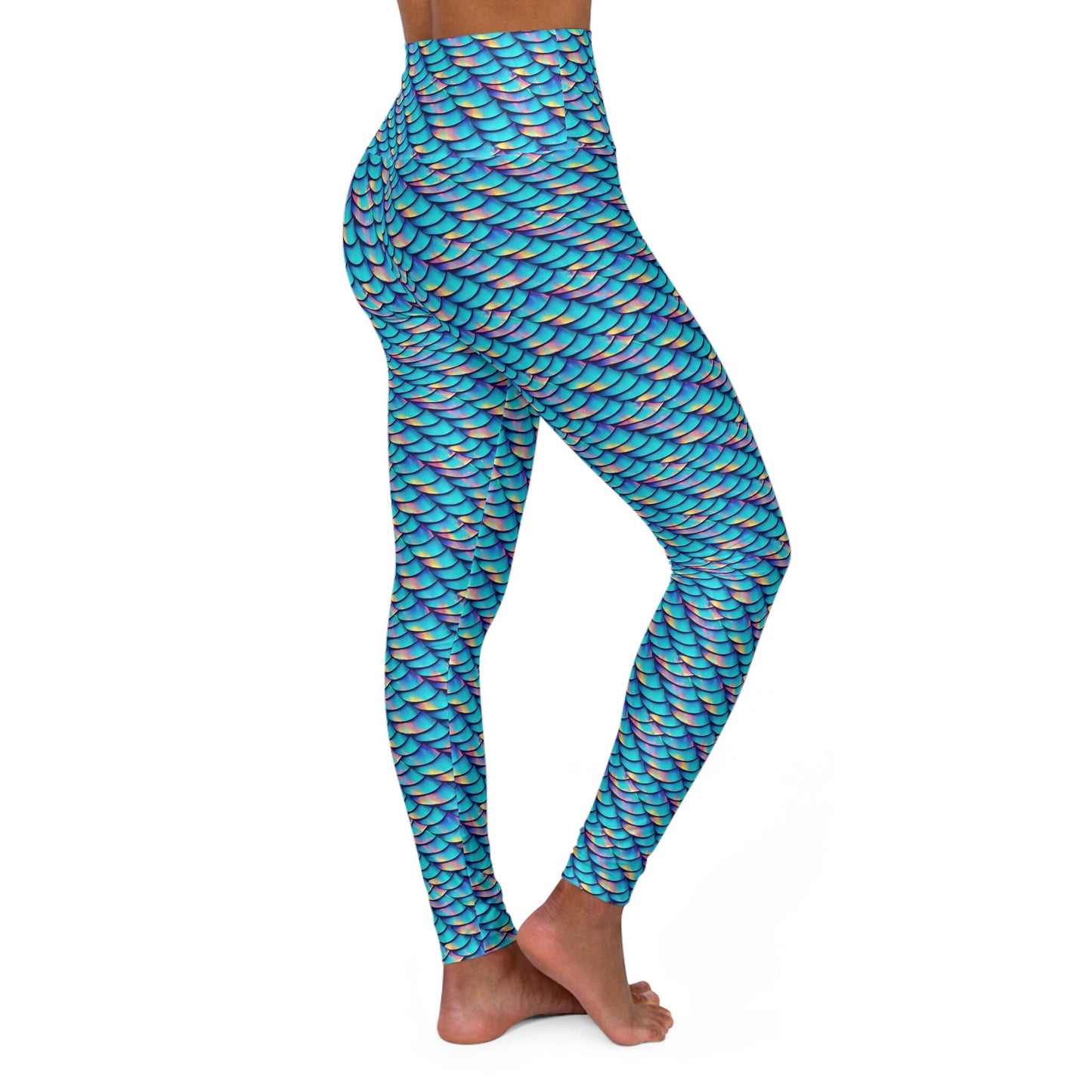 Iridescent Scales High Waist Leggings, Workout Yoga Leggings, Fitness Leggings, Gym Leggings, Plus Size Leggings