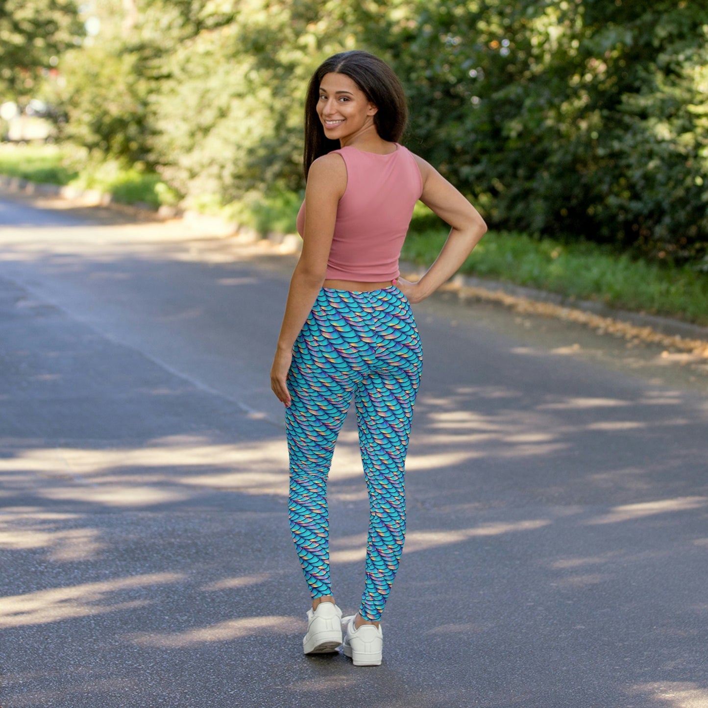 Iridescent Scales Spandex Leggings, Workout Yoga Leggings, Fitness Leggings, Gym Leggings, Plus Size Leggings